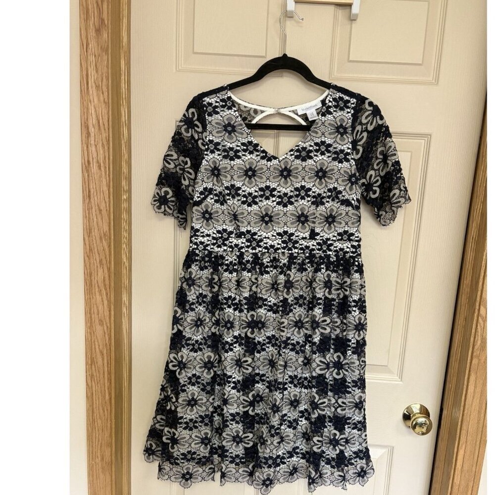 MOTHERHOOD MATERNITY Prairie Floral LACE Size Medium Black Ivory Dress